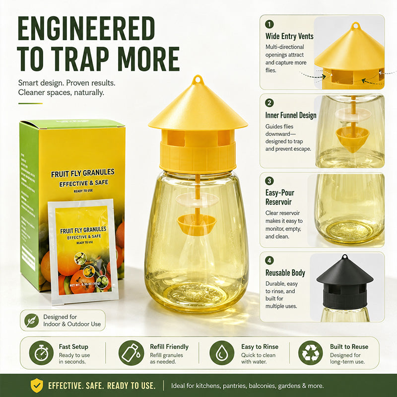 🥳2026 HOT SALE🥳💞50K+ SOLD!🦟🚫 50% OFF! Hanging Fly Trap – 4 entry holes, lures & captures flies fast. Indoor & outdoor use. A summer essential for kitchen & garden! 🌿✨