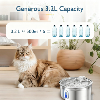 💥【50% OFF】🔥 Stainless Steel Pet Water Fountain | 3 Water Flows (Waterfall/Bubbling/Stream) | Rust-resistant & Hygienic | 4-Layer Filtration System | Ultra-quiet Pump <30dB | 3.2L Large Capacity | Fully Detachable & Dishwasher-safe | For Cats & Dogs