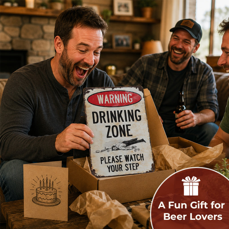 Retro Metal Drinking Zone Warning Sign for Bar Decor