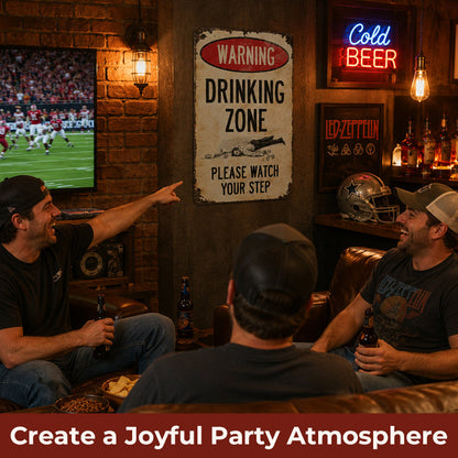 Retro Metal Drinking Zone Warning Sign for Bar Decor