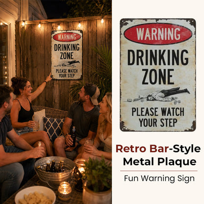 Retro Metal Drinking Zone Warning Sign for Bar Decor