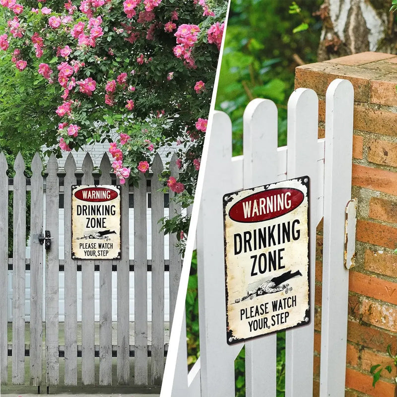 Retro Metal Drinking Zone Warning Sign for Bar Decor