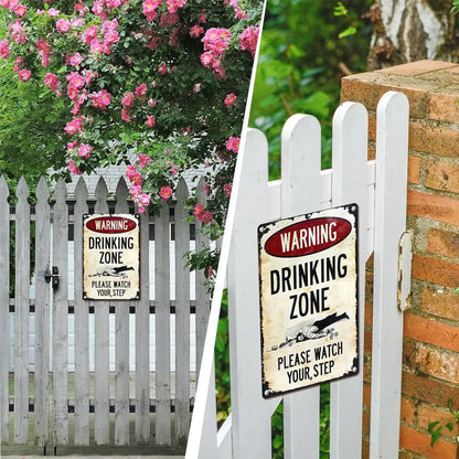 Retro Metal Drinking Zone Warning Sign for Bar Decor