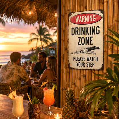 Retro Metal Drinking Zone Warning Sign for Bar Decor