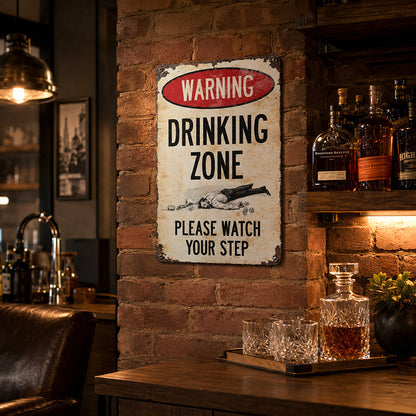 Retro Metal Drinking Zone Warning Sign for Bar Decor
