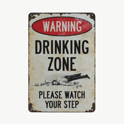 Retro Metal Drinking Zone Warning Sign for Bar Decor