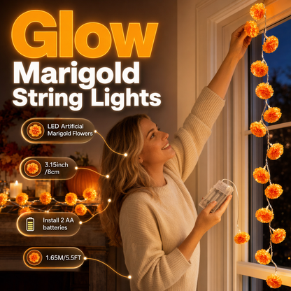 👻Happy Halloween 🎃🧡Artificial Marigold Flower LED String Light✨
