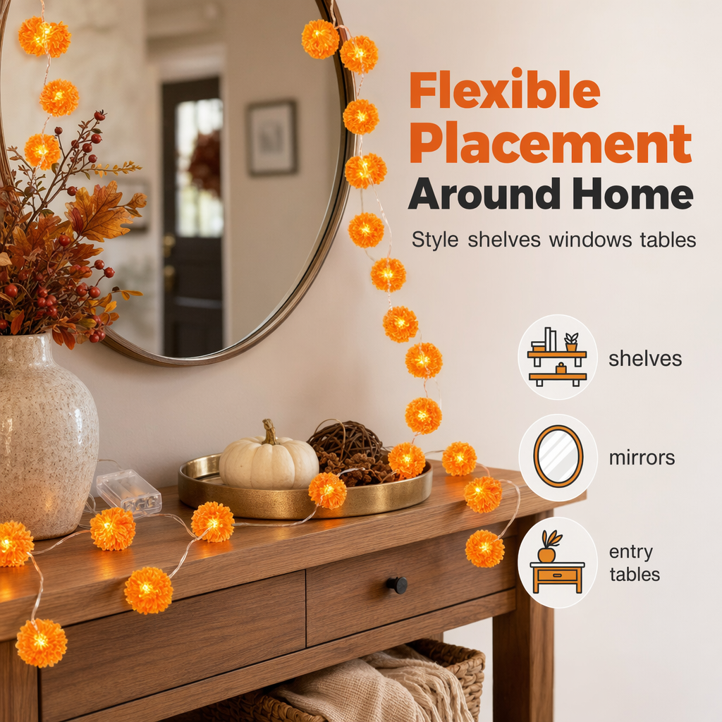 👻Happy Halloween 🎃🧡Artificial Marigold Flower LED String Light✨