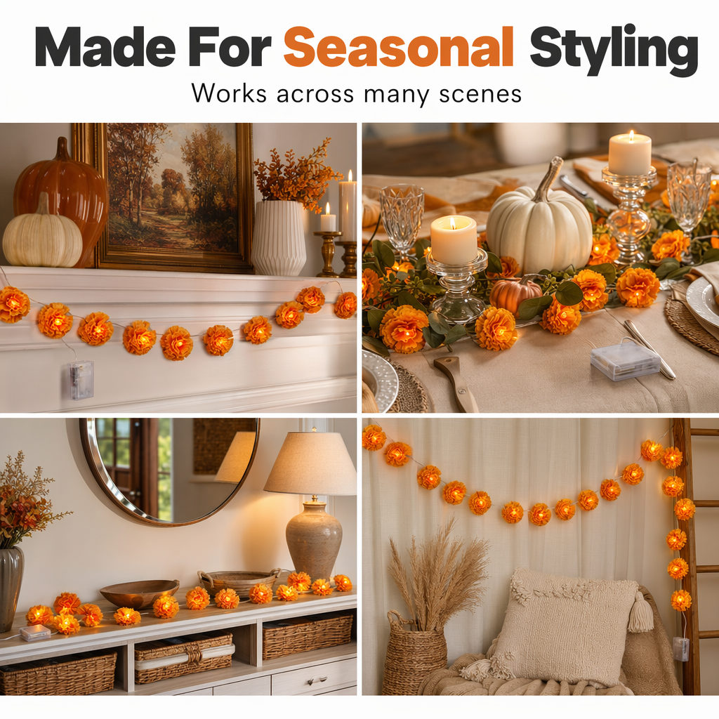 👻Happy Halloween 🎃🧡Artificial Marigold Flower LED String Light✨
