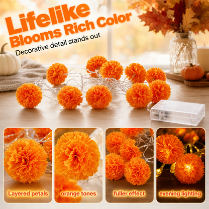 👻Happy Halloween 🎃🧡Artificial Marigold Flower LED String Light✨