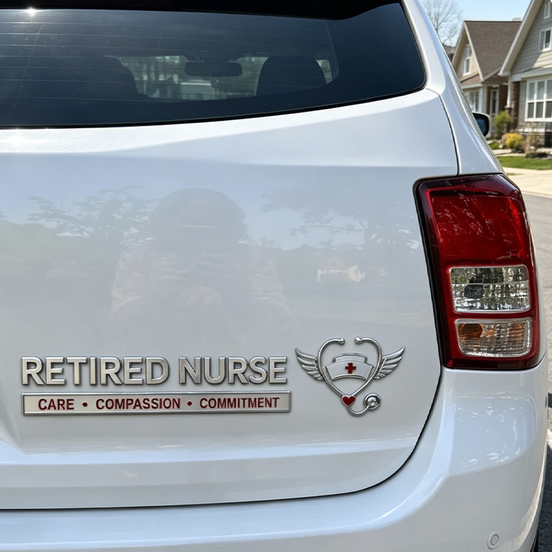 Retired Nurse Metal Car Emblem