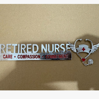 Retired Nurse Metal Car Emblem