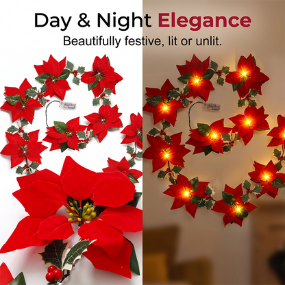 🎄 Christmas Poinsettia String Lights – Add a Warm Holiday Glow ✨