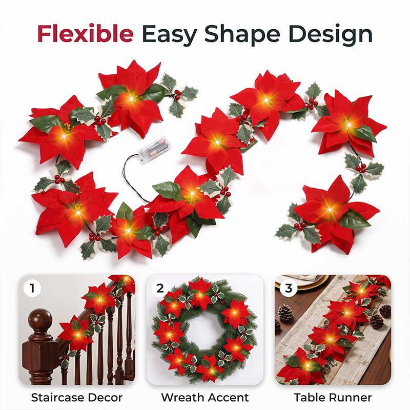 🎄 Christmas Poinsettia String Lights – Add a Warm Holiday Glow ✨