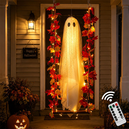 🔥🎁 New Product – 50% Off 🔥Hanging Halloween Ghost on Swing with Remote LED and Maple Leaves
