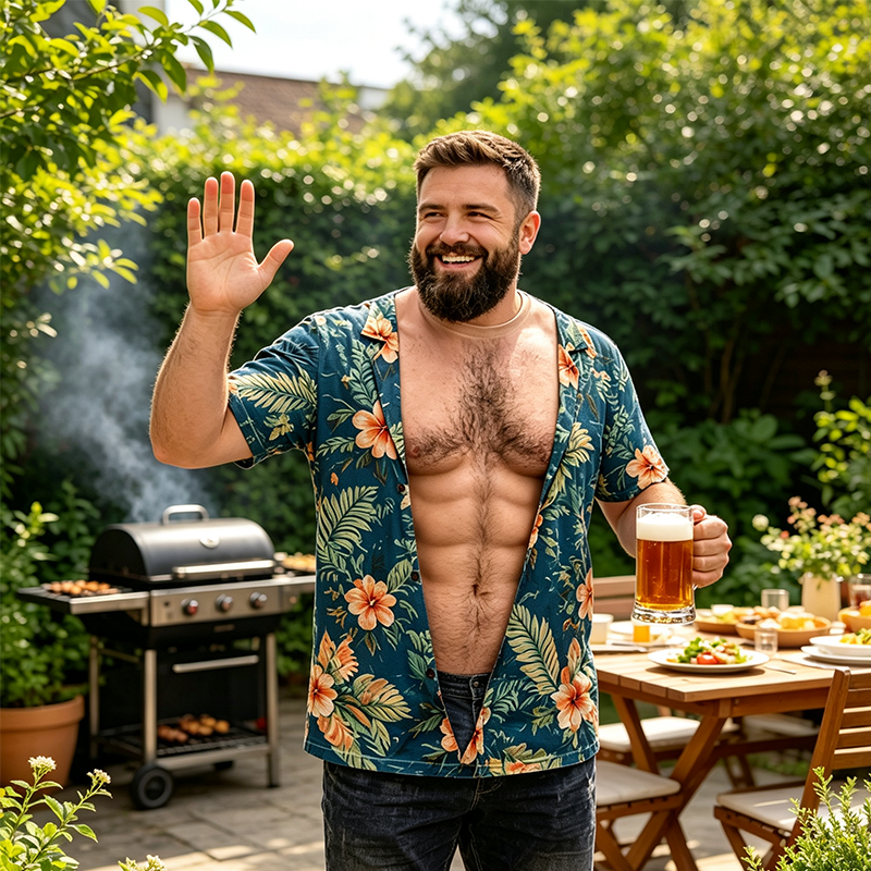 Men Funny 3D Printed Hairy Chest T Shirt