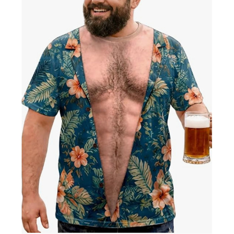 Men Funny 3D Printed Hairy Chest T Shirt