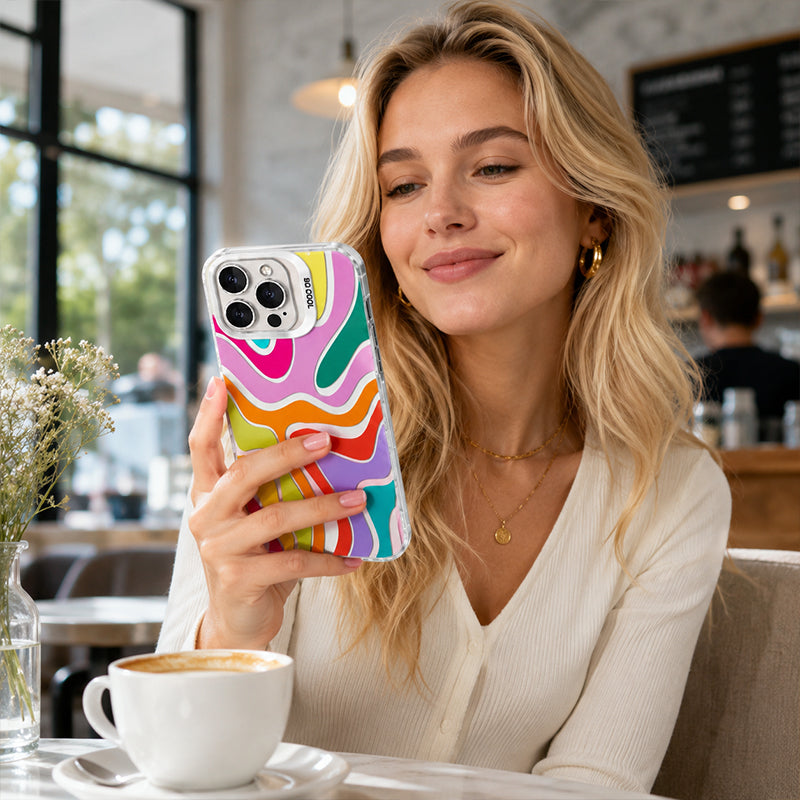 💥 [Limited Time: 50% OFF] 🔥 Rainbow Gradient Hard Phone Case | Street-style Design | Shock-resistant & Drop-proof | Large Camera Cutout | 4 Colors (White/Black/Blue/Pink) | Slim Design