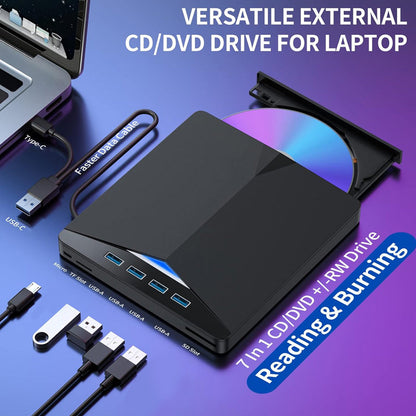 7-in-1 USB 3.0 Type-C External DVD Drive