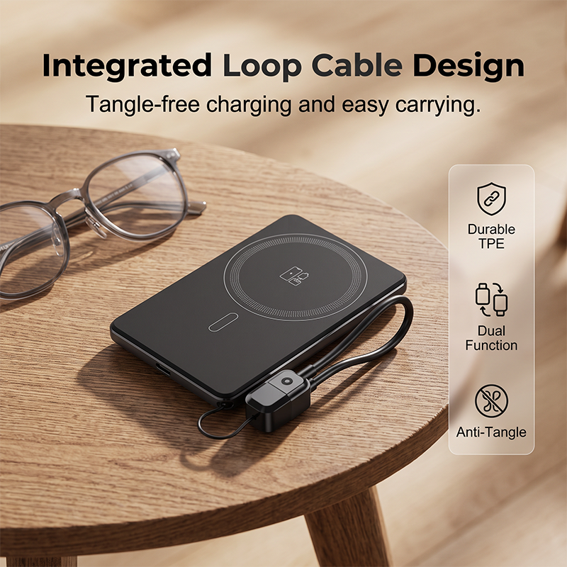 Portable 2.5W Watch Charger Power Bank with Integrated Cable