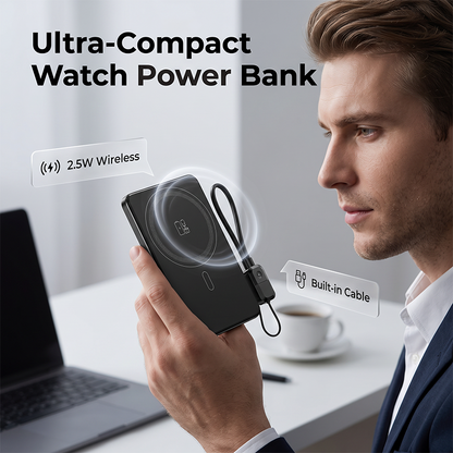 Portable 2.5W Watch Charger Power Bank with Integrated Cable