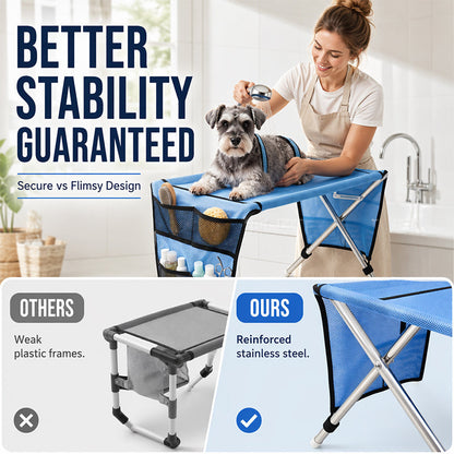 🛁 Struggle-Free Pet Grooming Starts Here – 2-in-1 foldable grooming bed that stops scratches, bites, and anxious wiggles. 😎