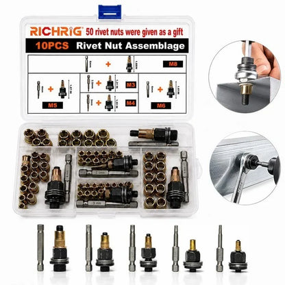 🔩50% OFF | M3‑M12 Rivet Nut Tool Kit – Heavy‑Duty Steel, Create Threaded Inserts On Thin Metal Without Welding!