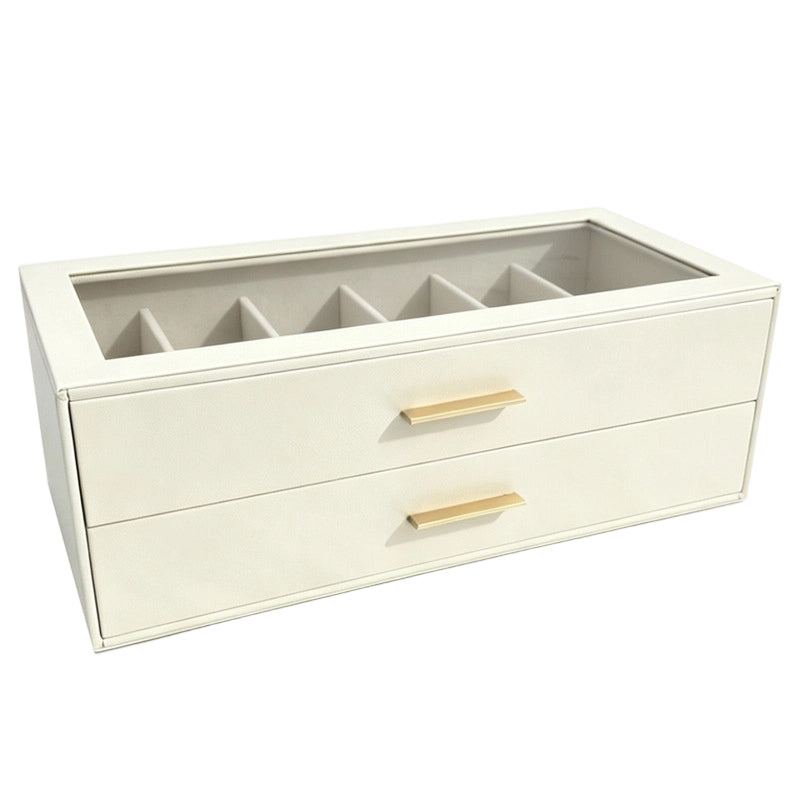 🕶️ 2-Tier Sunglasses Organizer Box with Transparent Glass Top – Display & Store 12 Glasses, PU Leather Eyewear Case with Lock, Dustproof for Home or Shop 🔒✨