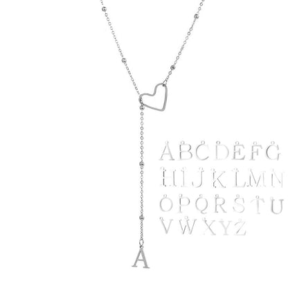 Stainless Steel Y-Shape Heart Initial Necklace