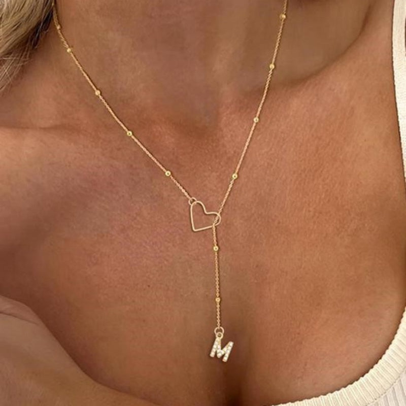 Stainless Steel Y-Shape Heart Initial Necklace