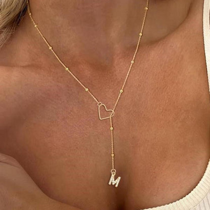 Stainless Steel Y-Shape Heart Initial Necklace