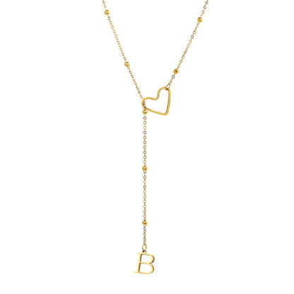Stainless Steel Y-Shape Heart Initial Necklace