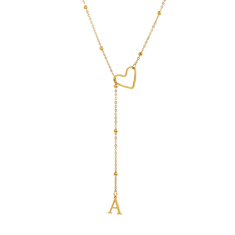 Stainless Steel Y-Shape Heart Initial Necklace