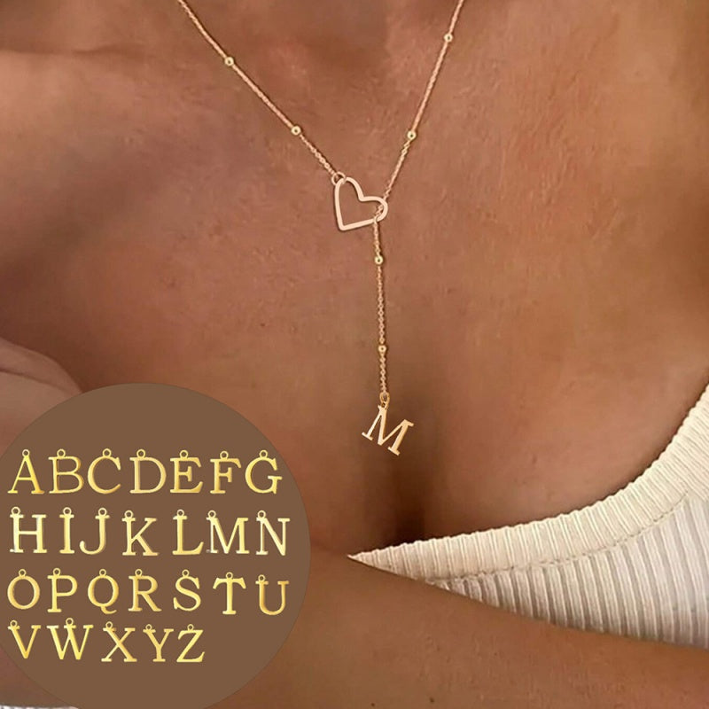 Stainless Steel Y-Shape Heart Initial Necklace