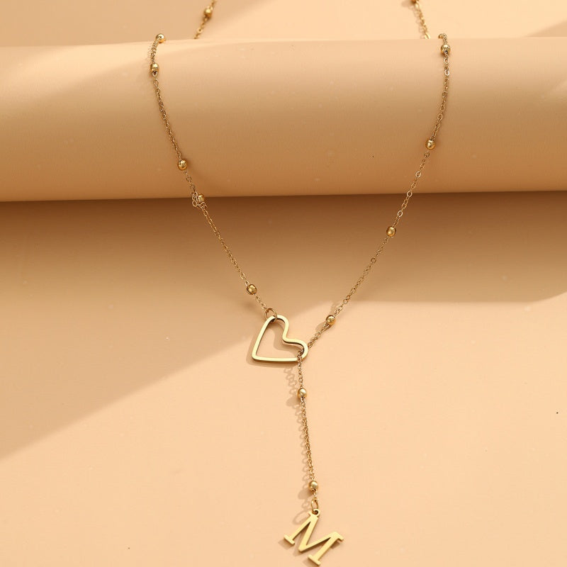 Stainless Steel Y-Shape Heart Initial Necklace