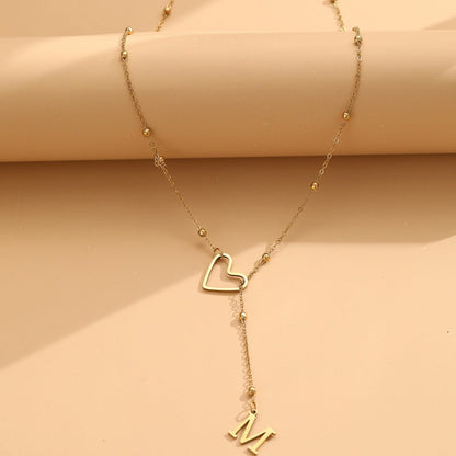 Stainless Steel Y-Shape Heart Initial Necklace