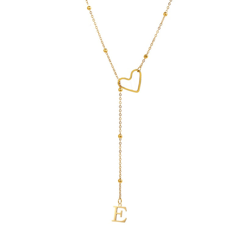 Stainless Steel Y-Shape Heart Initial Necklace