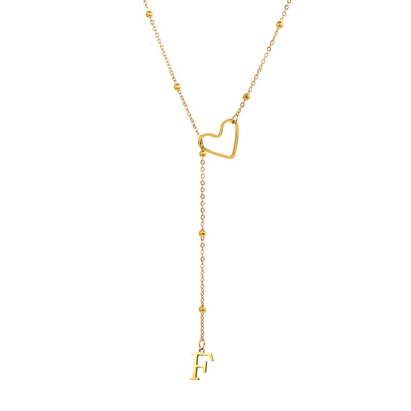 Stainless Steel Y-Shape Heart Initial Necklace