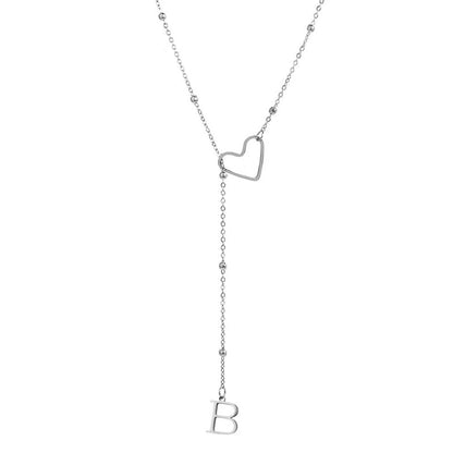 Stainless Steel Y-Shape Heart Initial Necklace