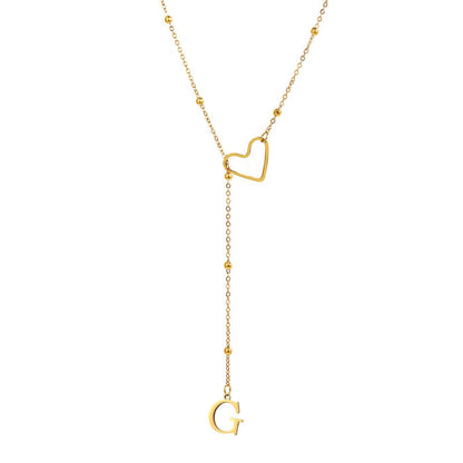 Stainless Steel Y-Shape Heart Initial Necklace