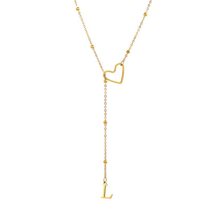 Stainless Steel Y-Shape Heart Initial Necklace