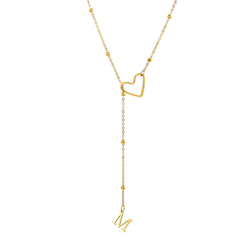 Stainless Steel Y-Shape Heart Initial Necklace