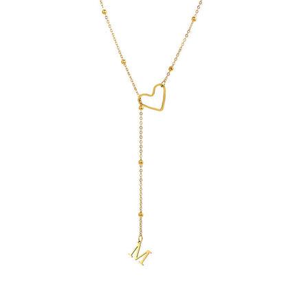 Stainless Steel Y-Shape Heart Initial Necklace