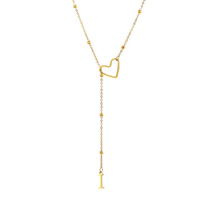 Stainless Steel Y-Shape Heart Initial Necklace