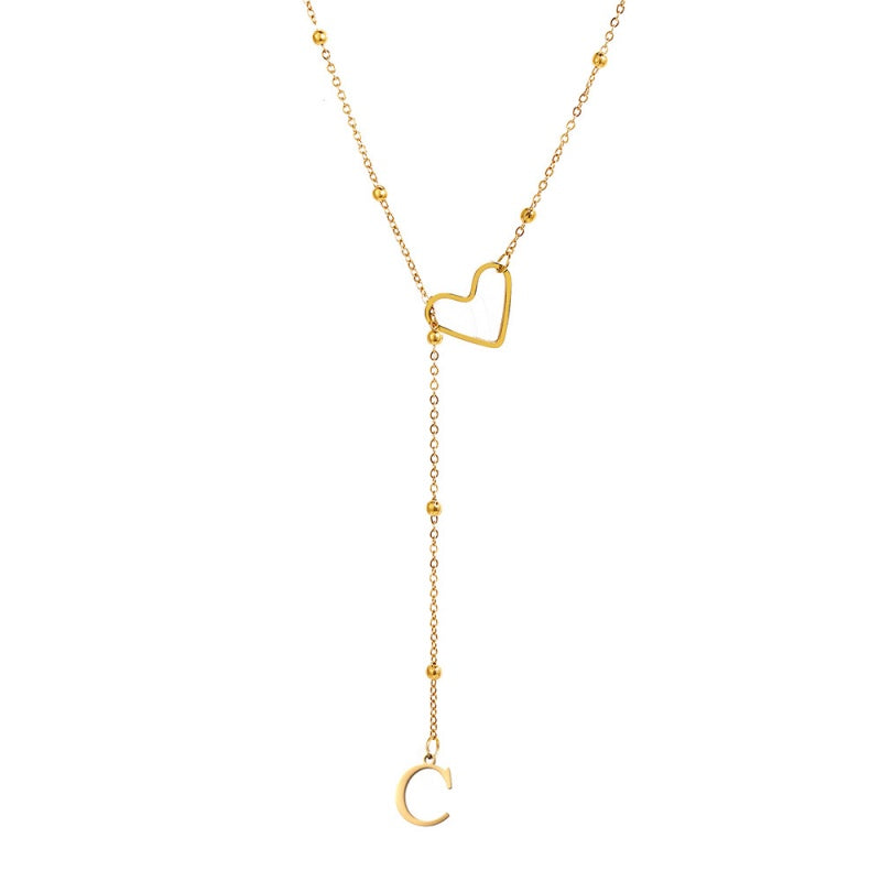 Stainless Steel Y-Shape Heart Initial Necklace