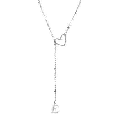 Stainless Steel Y-Shape Heart Initial Necklace