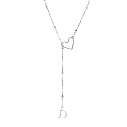 Stainless Steel Y-Shape Heart Initial Necklace