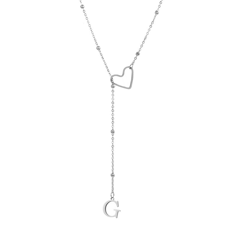 Stainless Steel Y-Shape Heart Initial Necklace