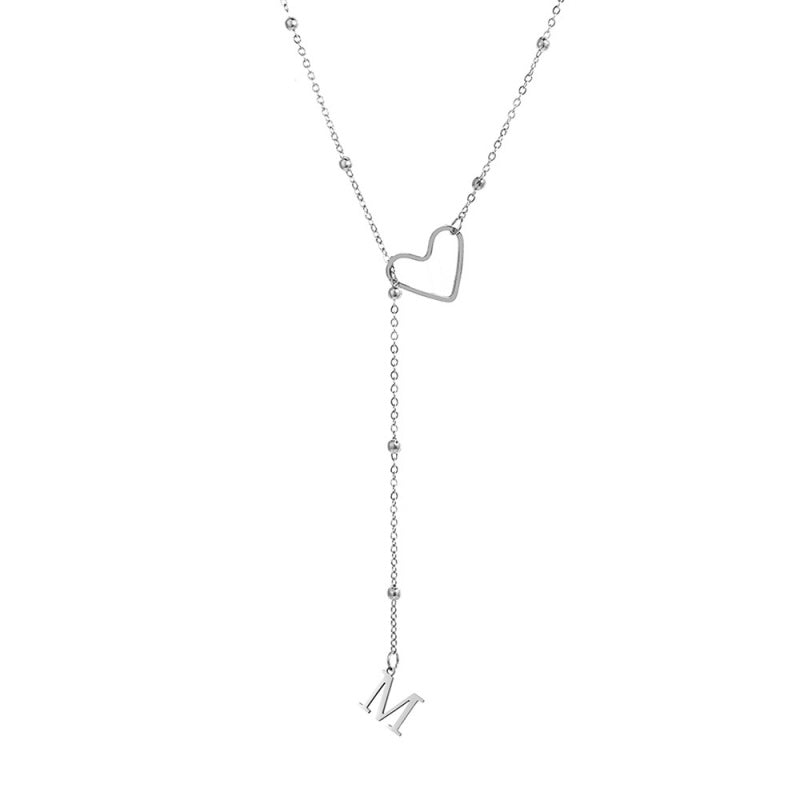 Stainless Steel Y-Shape Heart Initial Necklace