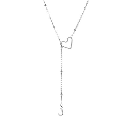 Stainless Steel Y-Shape Heart Initial Necklace